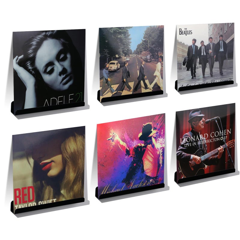 Meaocer Vinyl Record Shelf Wall Mount, 6 Pack 12 inch Black Acrylic Album Record Holder Display, Kids Bookshelf, Floating Wall Shelves for Bathroom, Bedroom, Living Room, Kitchen, Office - Image 1